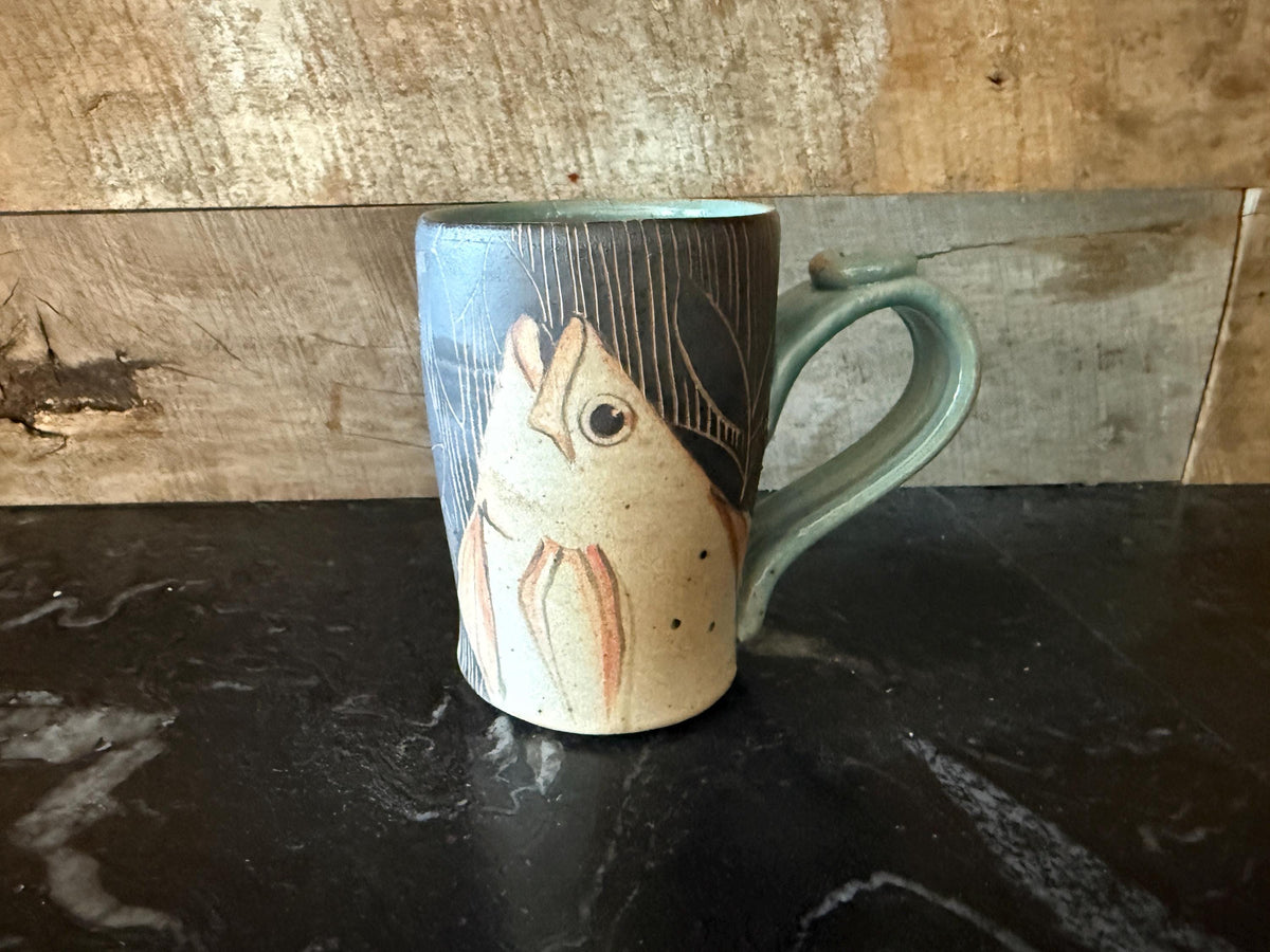 Pottery Fish Cofee cup. Stoneware Wine Cup, Ocean lover gift. Hand Painted expresso cup. Tea cup. Holds 10 fluid ounces.