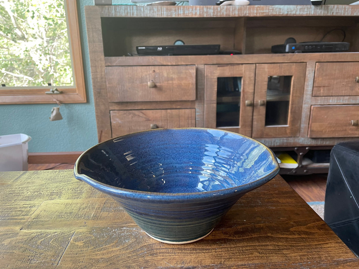 Handmade Blue Pottery Bowl: Large Ceramic Salad Bowl, 13-Inch. Table center piece.