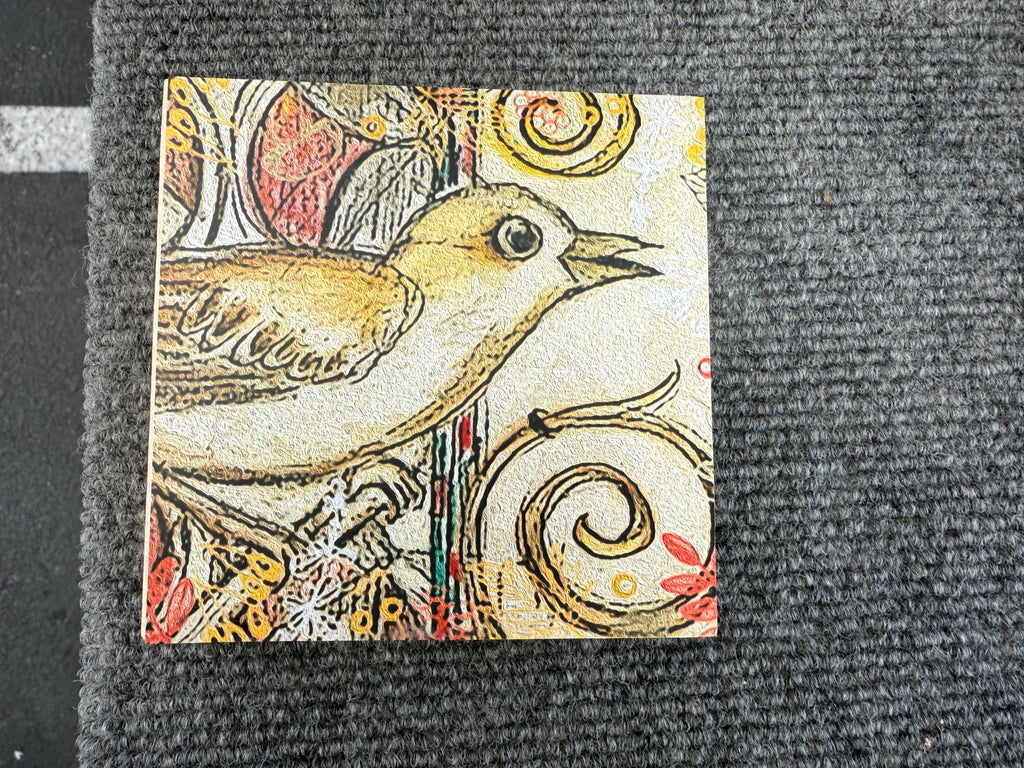 Ready to hang Bird Print. 4 inch x 4 inch bird print on 1/2 inch block ready to hang.