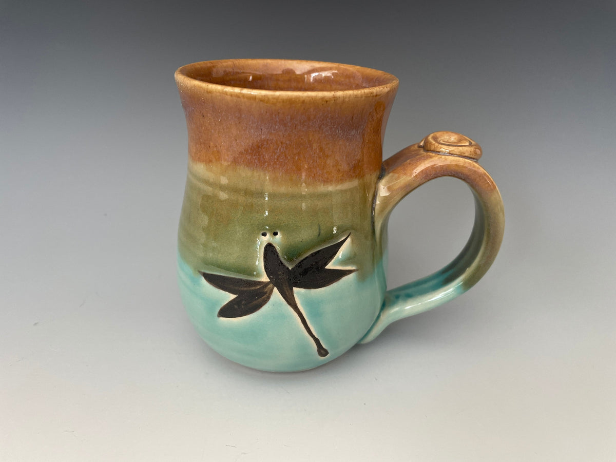 Dragonfly Pottery Tea Cup: Hand-Painted Ceramic Mug (14 ounce)