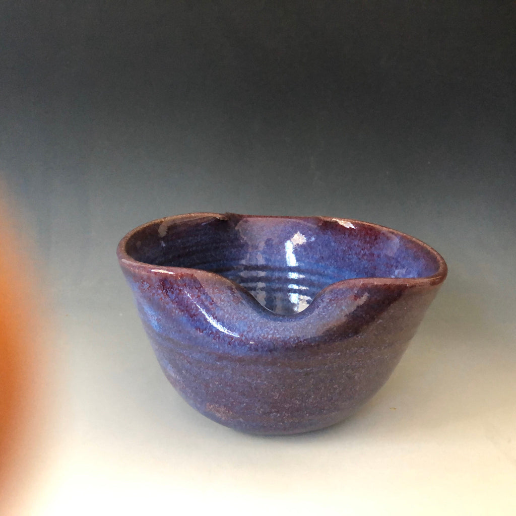 Pottery Mixing Bowl, With Whisk. Ergonomic Batter Bowl. Purple and Maroon pancake bowl. Bowl with whisk.