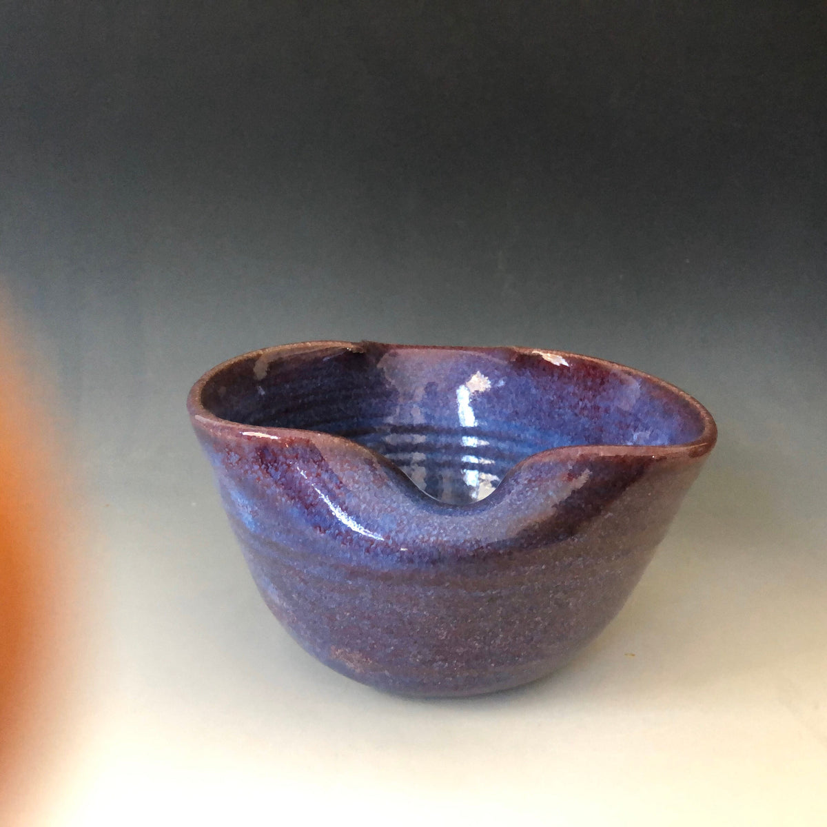 Pottery Mixing Bowl, With Whisk. Ergonomic Batter Bowl. Purple and Maroon pancake bowl. Bowl with whisk.