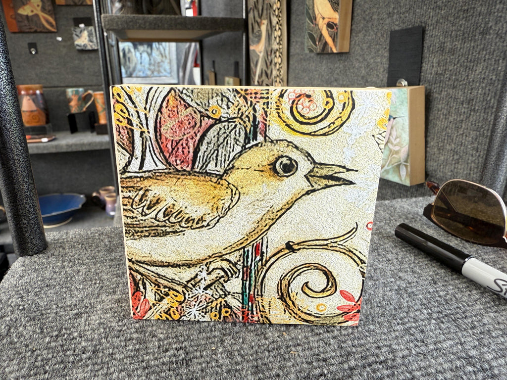 Ready to hang Bird Print. 4 inch x 4 inch bird print on 1/2 inch block ready to hang.