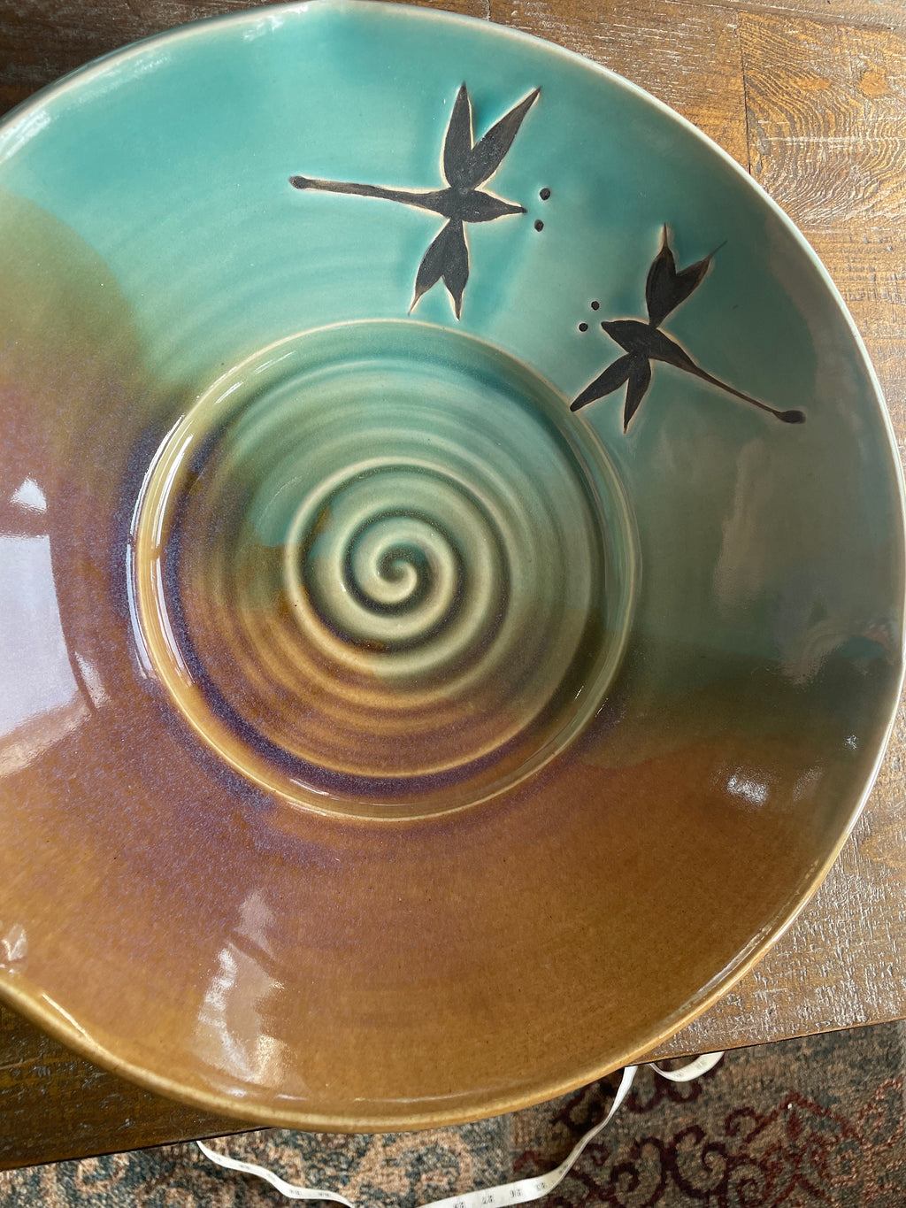 Pottery serving bowl. Dragonfly pottery small salad bowl. 11  x 2.5 wide inch serving bowl. Coffee table Center piece.Made to order platter