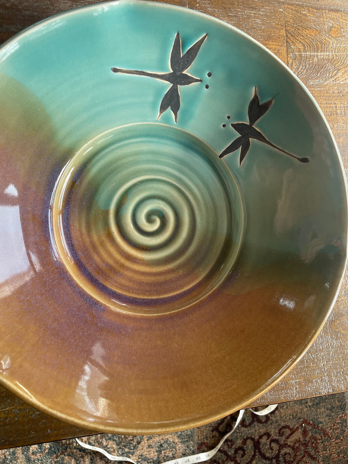 Pottery serving bowl. Dragonfly pottery small salad bowl. 11  x 2.5 wide inch serving bowl. Coffee table Center piece.Made to order platter