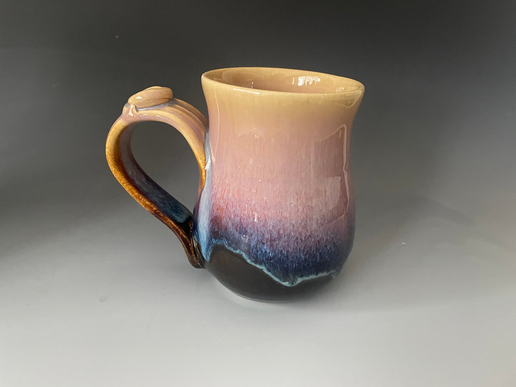 Purple mug. Handmade pottery coffee cup. Mug with thumb hold. Fast shipping gift for Dad