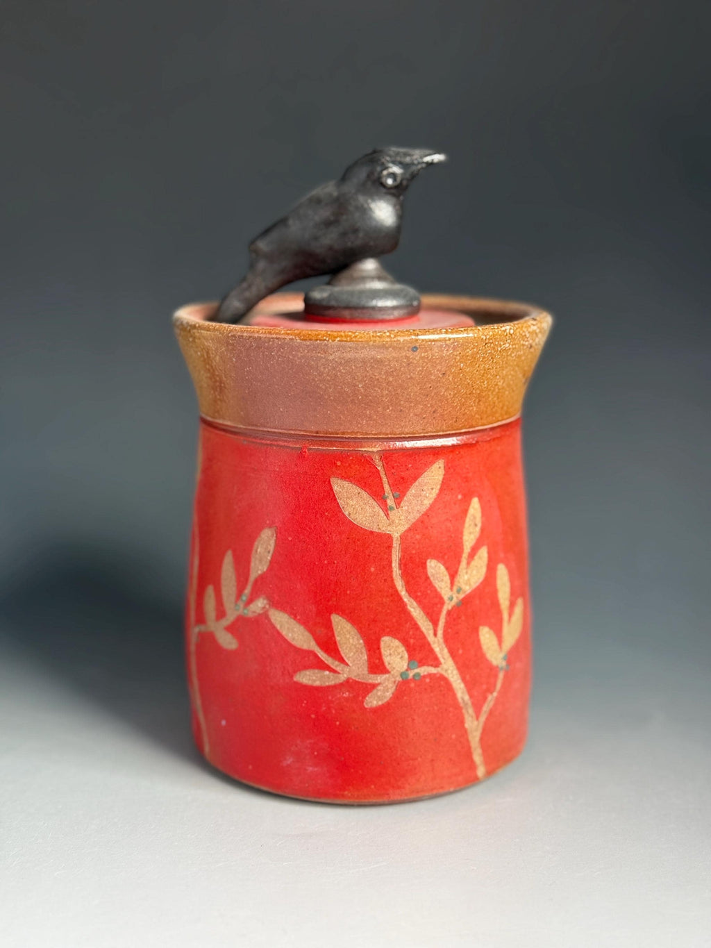 Pottery decorative Jar. Ceramic Art Deco bird storage container. Tea storage jar.