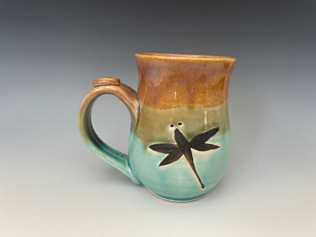 Dragonfly Pottery Tea Cup: Hand-Painted Ceramic Mug (14 ounce)