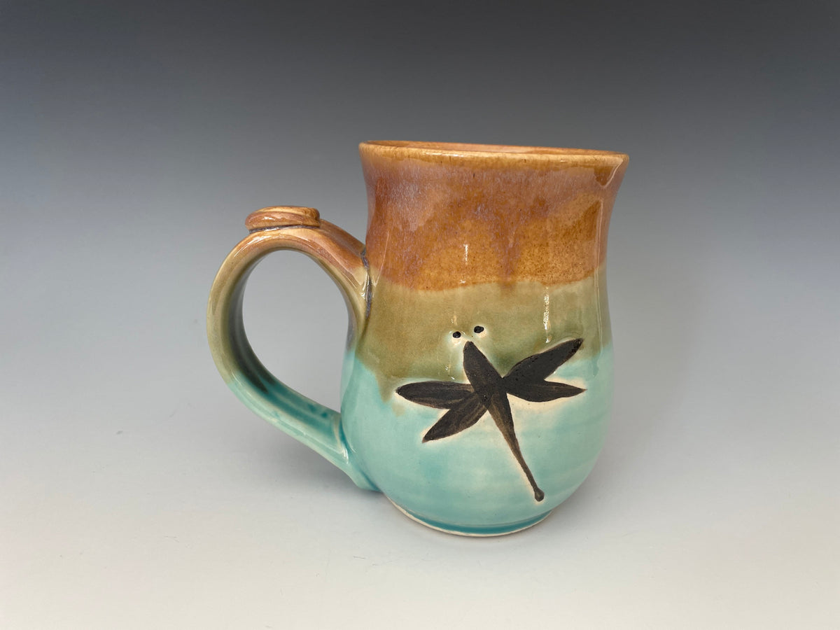 Dragonfly Pottery Tea Cup: Hand-Painted Ceramic Mug (14 ounce)