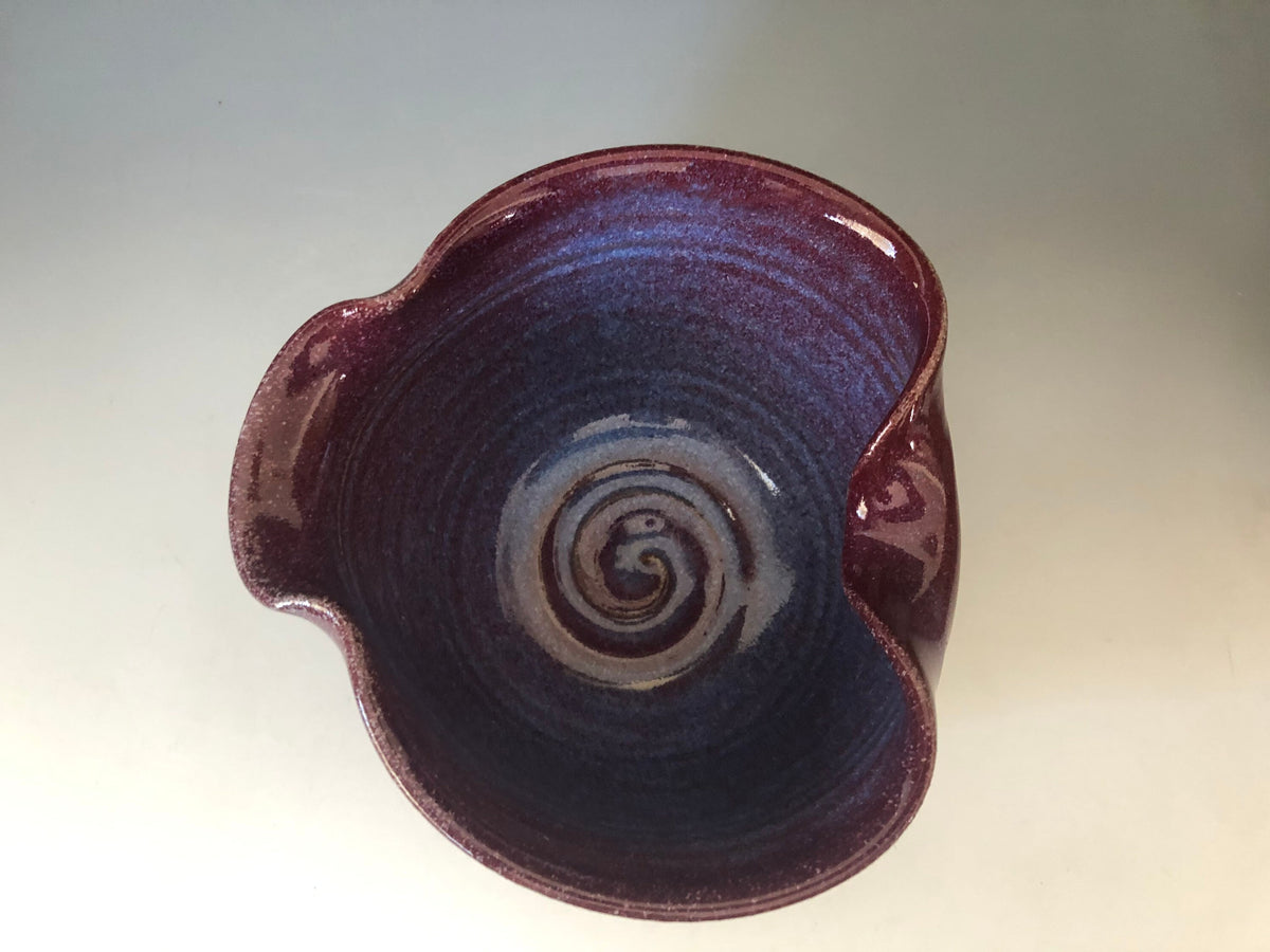 Pottery Mixing Bowl, With Whisk. Ergonomic Batter Bowl. Purple and Maroon pancake bowl. Bowl with whisk.
