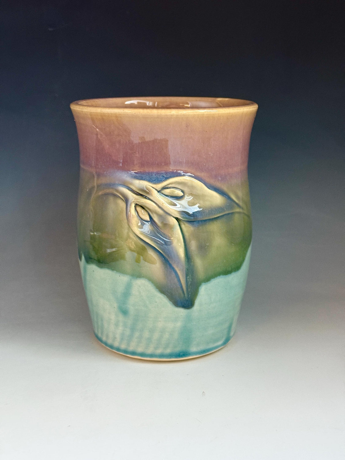 Handmade pottery flower vase, unique Calla Lily Vase for cut flowers. Or art deco kitchen Crock. 5 tall jar