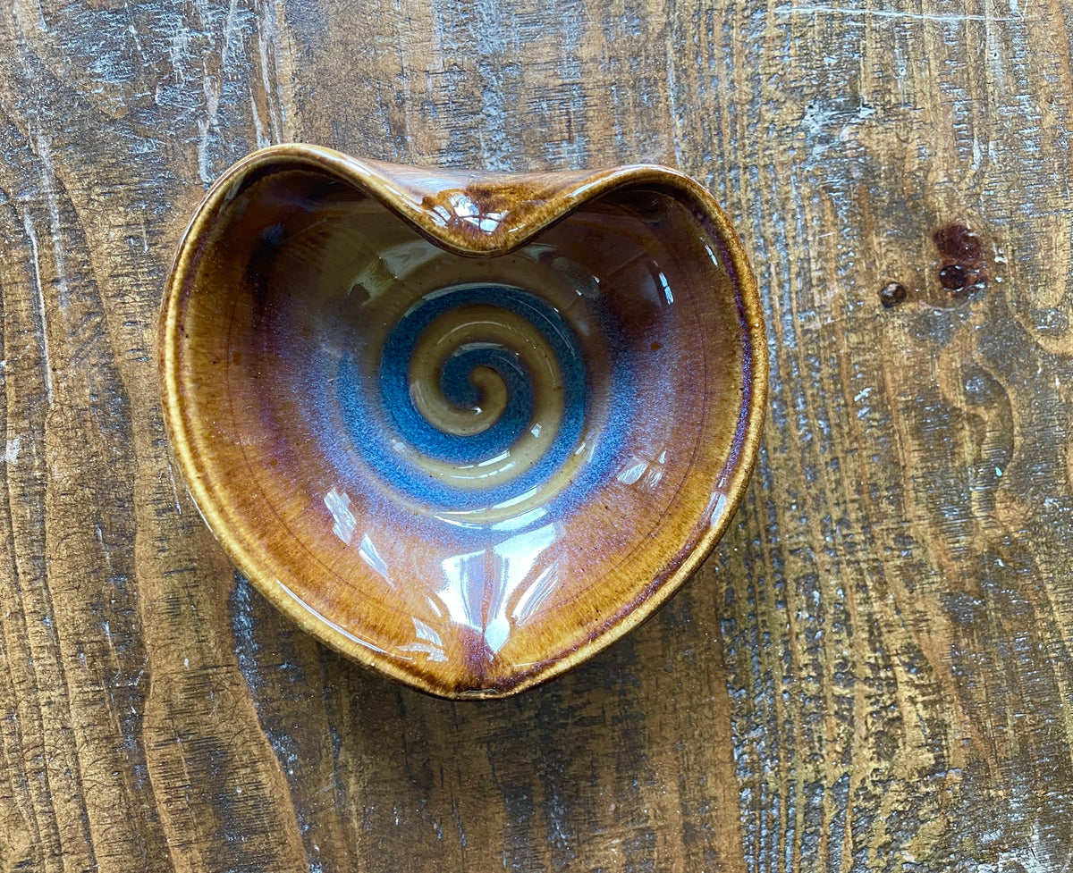 Southwest pottery heart dish. Sunset handmade pottery 4 inch heart  bowl.