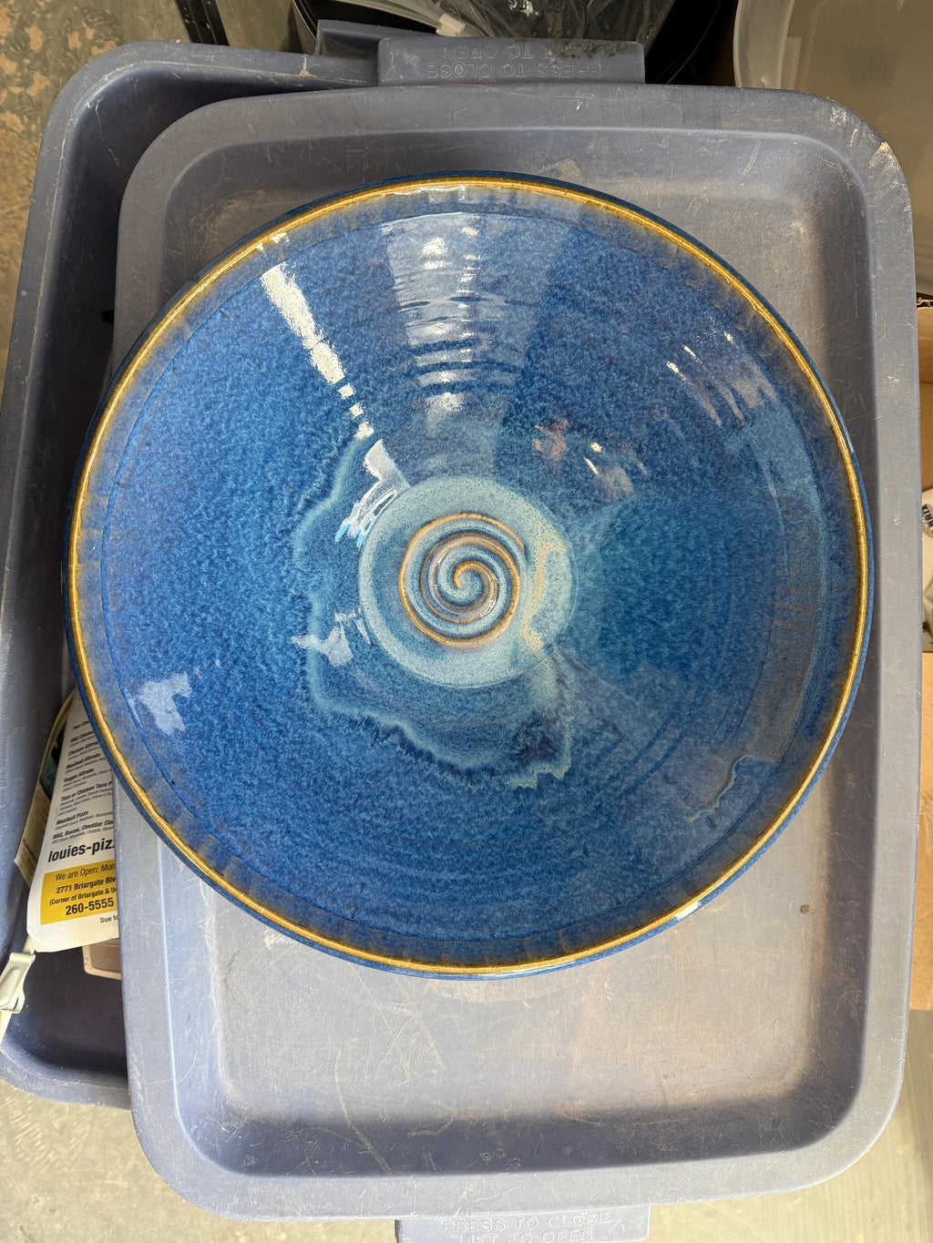 Handmade Blue Pottery Bowl: Large Ceramic Salad Bowl, 13-Inch. Table center piece.