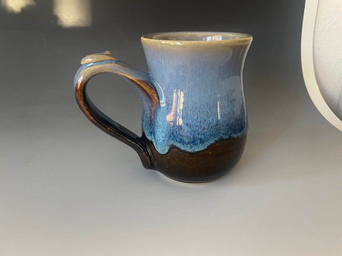 Handmade Ceramic Blue Coffee Mug: Pottery Cup with Thumb Rest (10-12 oz)Colorado Artist. Wheel thrown mug.