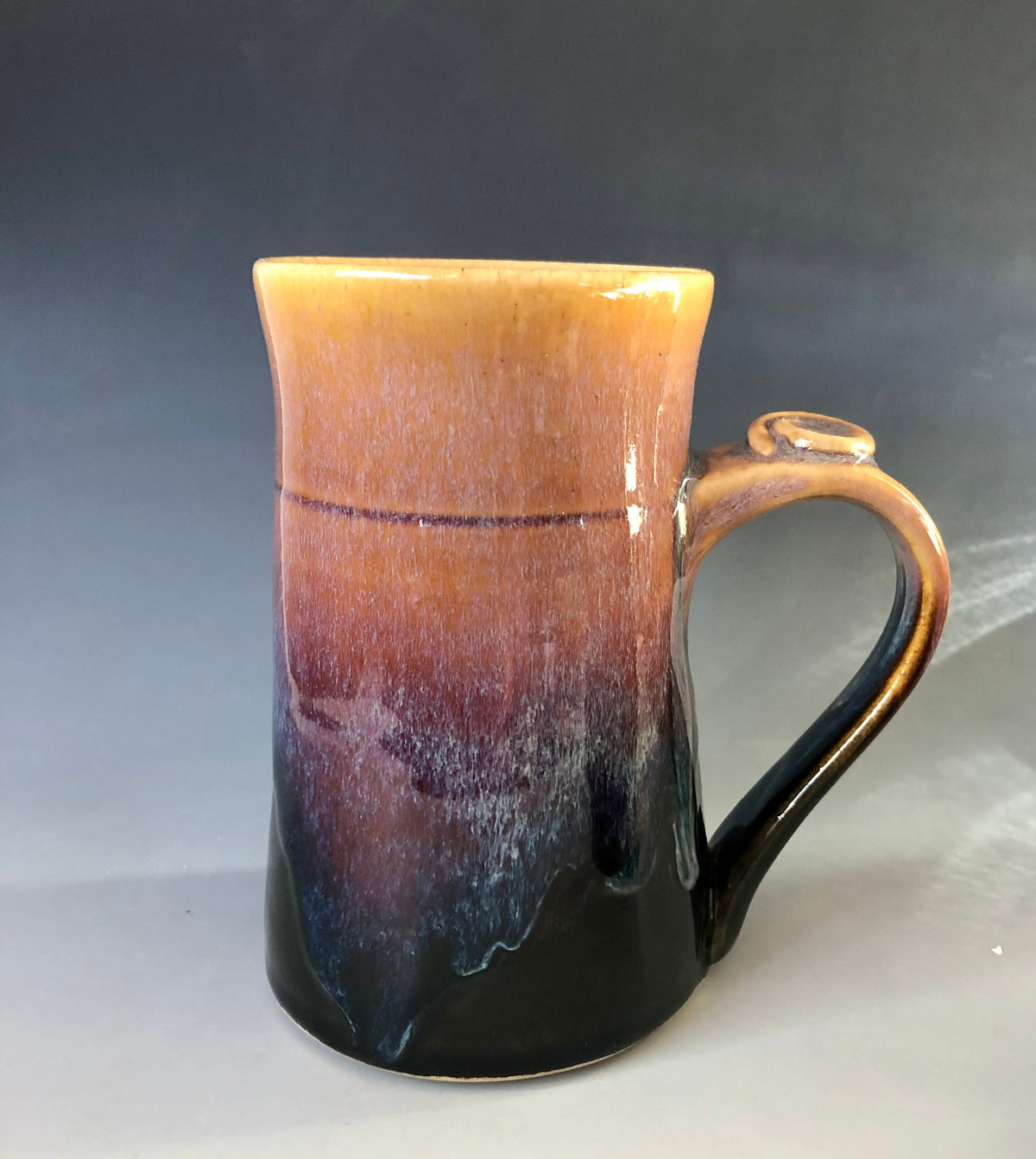 Handmade Pottery Stein: 16 oz Purple Coffee Mug with Thumb Rest. Large coffee mug.
