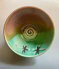Handmade Ceramic Dragonfly Bowl: Teal Glaze Pottery, 8 inch