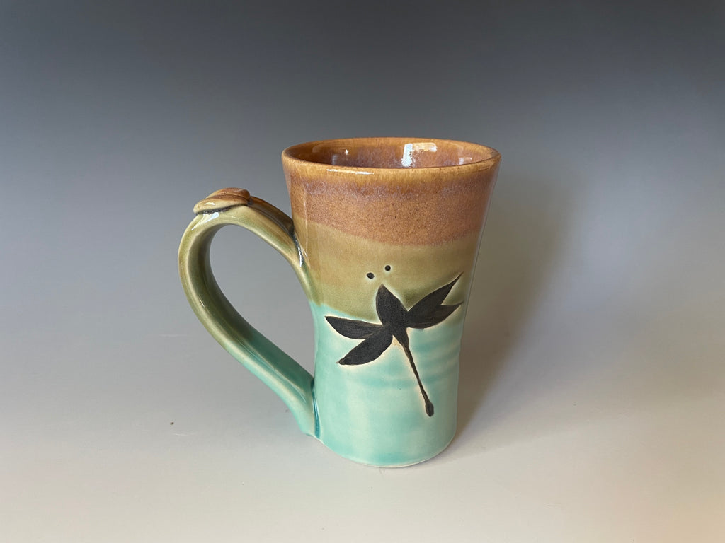 Pottery mug, Dragonfly coffee cup. Turquoise Handmade Pottery Tea Cup. Made in the USA