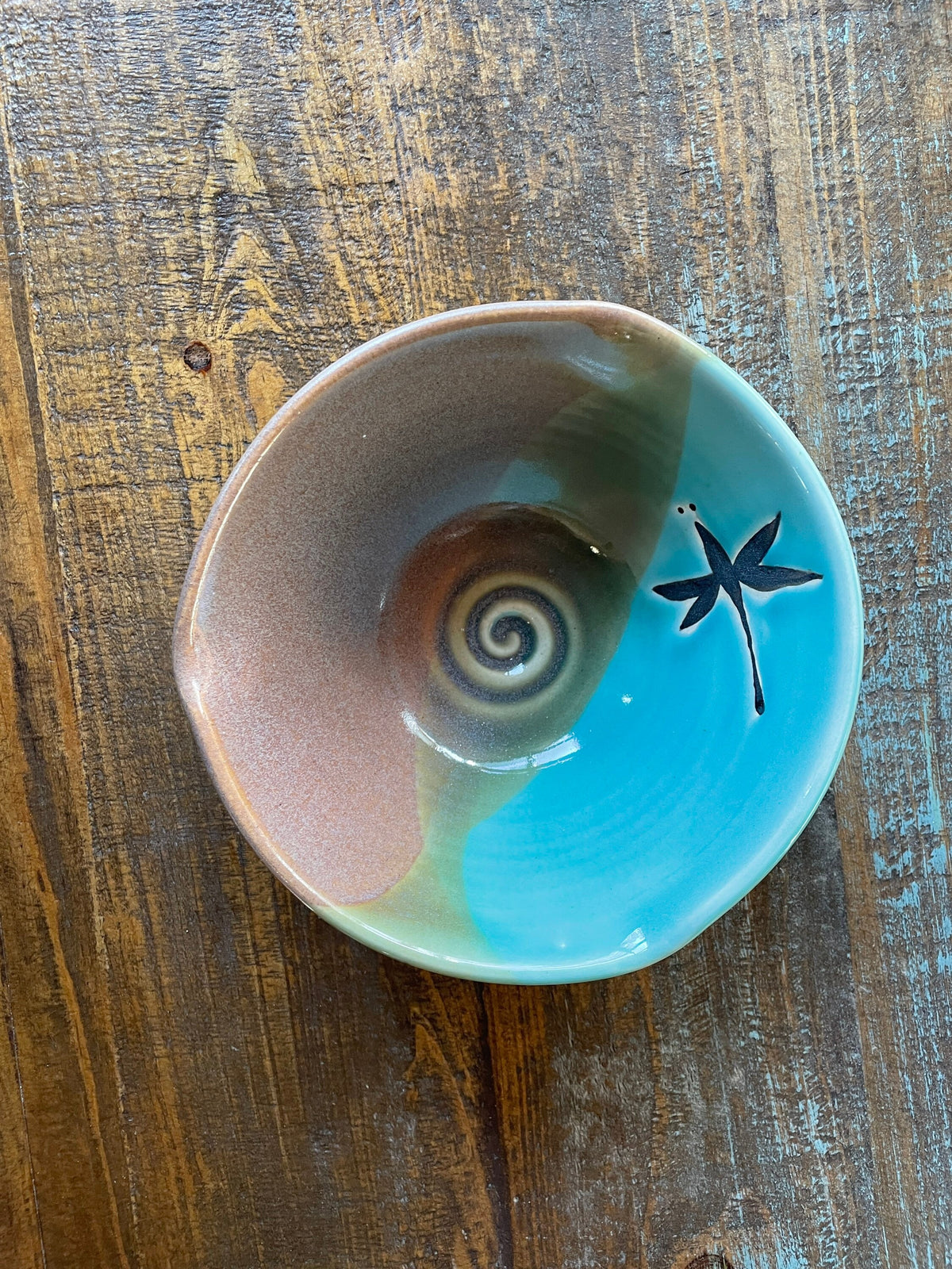 Handmade Pottery Bowl: Teal Dragonfly Ceramic Fruit Bowl