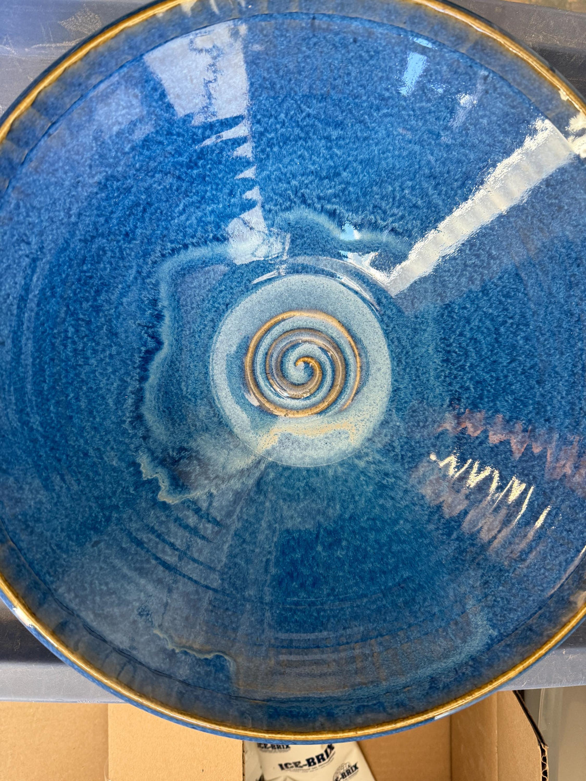 Handmade Blue Pottery Bowl: Large Ceramic Salad Bowl, 13-Inch. Table center piece.