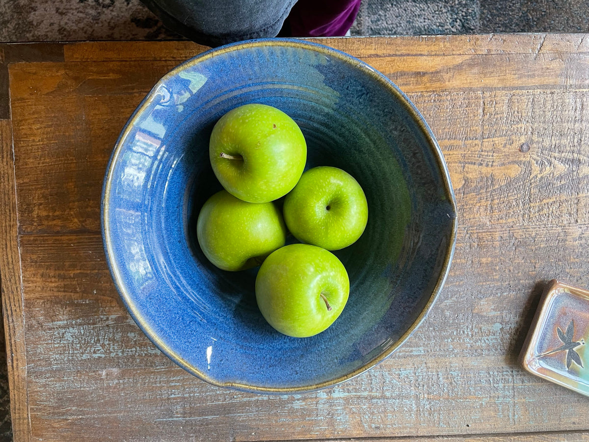 Handmade Blue Pottery Bowl: Large Ceramic Salad Bowl, 13-Inch. Table center piece.