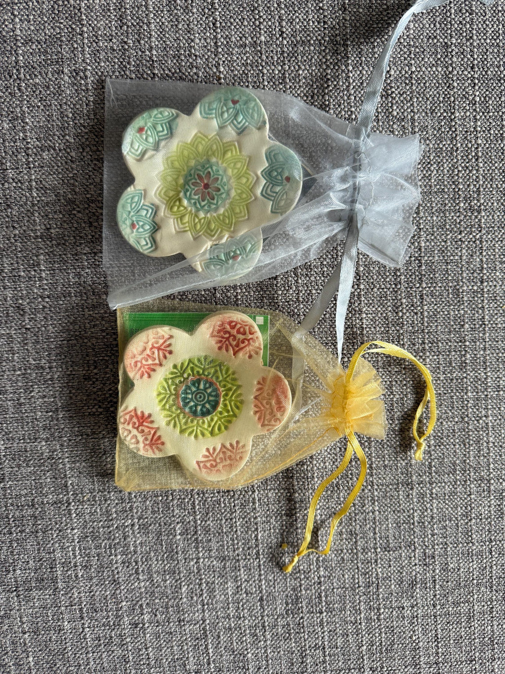Hand Painted Ceramic Tea Bag Holder - Flower Design, USA Made, shipped from Colorado.