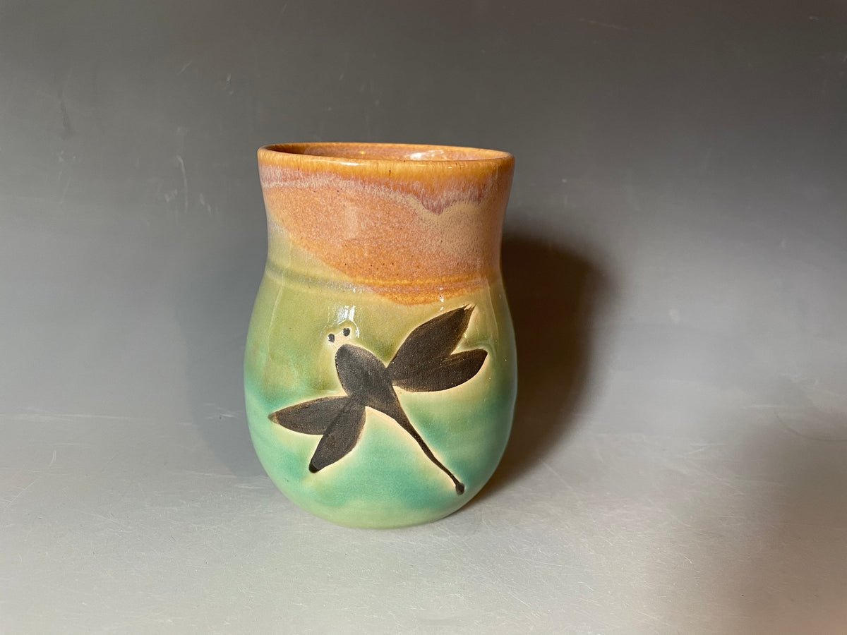 Handmade pottery Dragonfly Vase. Ceramic pen and pencil holder.Fast shipping small flowers vase.
