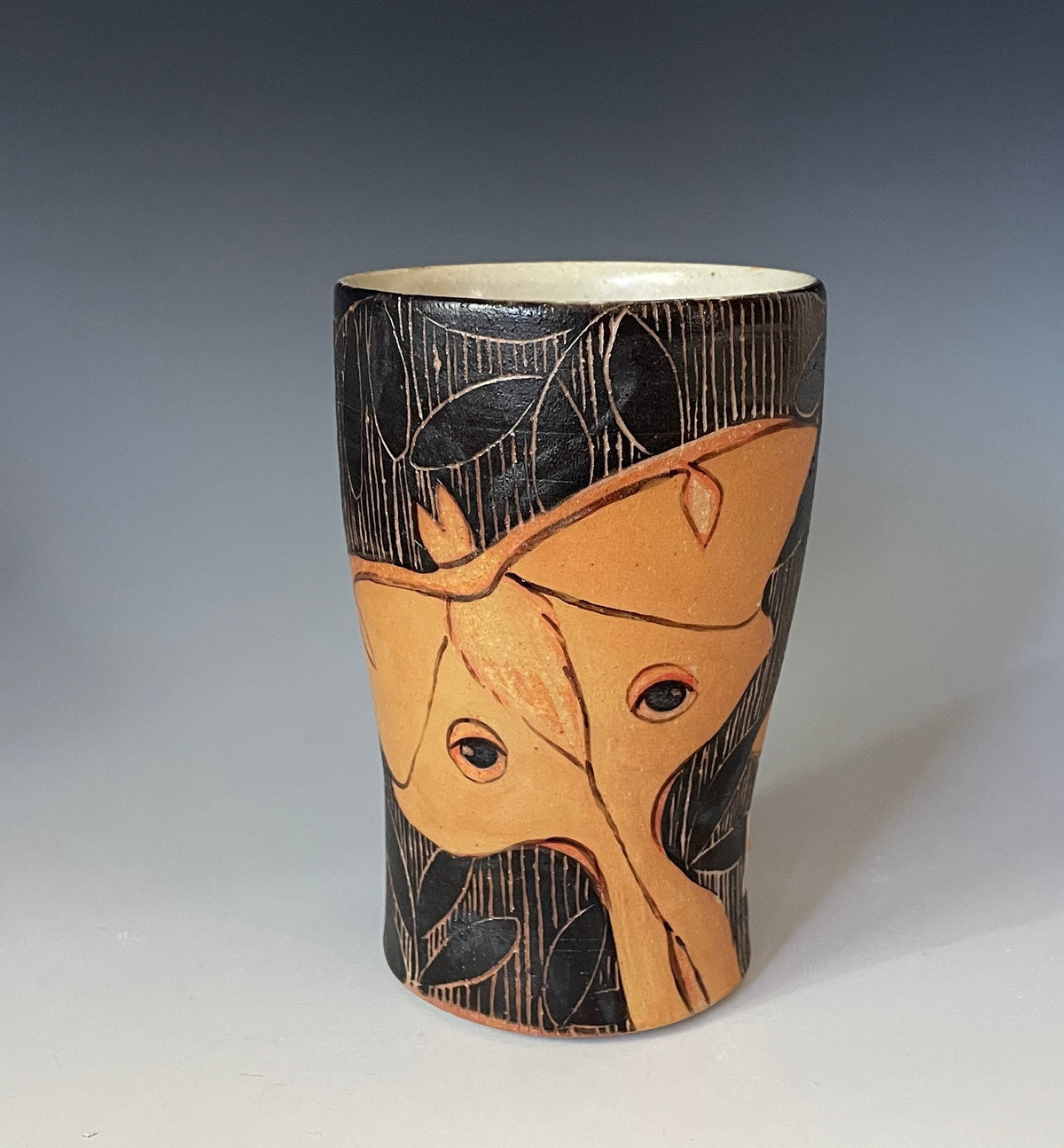 Handmade Pottery Luna Moth tumbler. Free fast, Shipping. Hand Painted Luna Cup. Petite pottery Valentine vase.