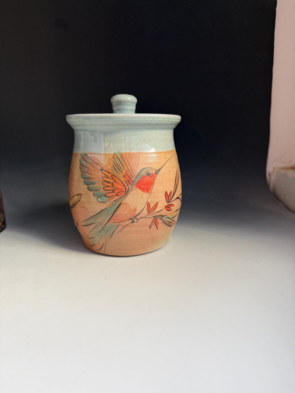 Humming bird Hand painted Ceramic, Canister. free shipping.  6x4