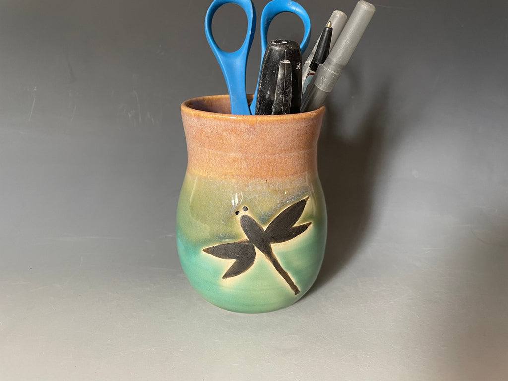 Handmade pottery Dragonfly Vase. Ceramic pen and pencil holder.Fast shipping small flowers vase.