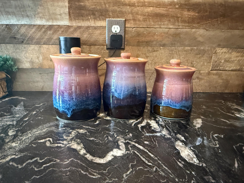 Handmade Pottery Southwestern Canister Set. Made to order Kitchen storage jars. Set of 3 storage jars. Wheel thrown Canister set.