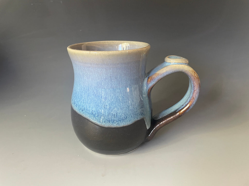 Handmade Ceramic Blue Coffee Mug: Pottery Cup with Thumb Rest (10-12 oz)Colorado Artist. Wheel thrown mug.