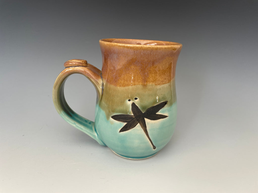 Dragonfly Pottery Tea Cup: Hand-Painted Ceramic Mug (14 ounce)