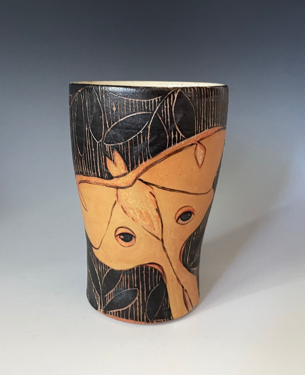 Handmade Pottery Luna Moth tumbler. Free fast, Shipping. Hand Painted Luna Cup. Petite pottery Valentine vase.
