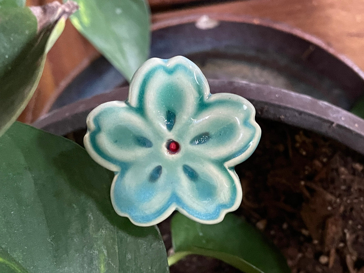 Handmade Ceramic Flower Plant Stick: Garden Accent Decor. Everlasting Valentine flower.