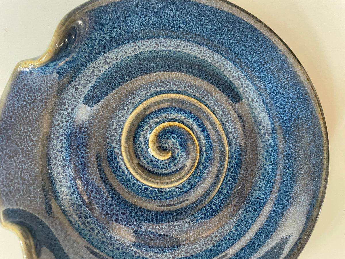 Ceramic spoon rest. Blue stove top pottery dish. Gifts under 30.dish for utensils. Kitchen decor.