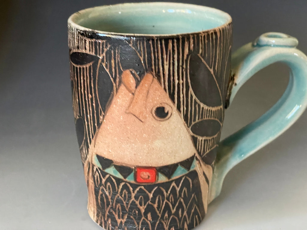 Pottery 14 ounce fish mug, pottery beer Stein. soda fired cup. Gift for him. Made USA.