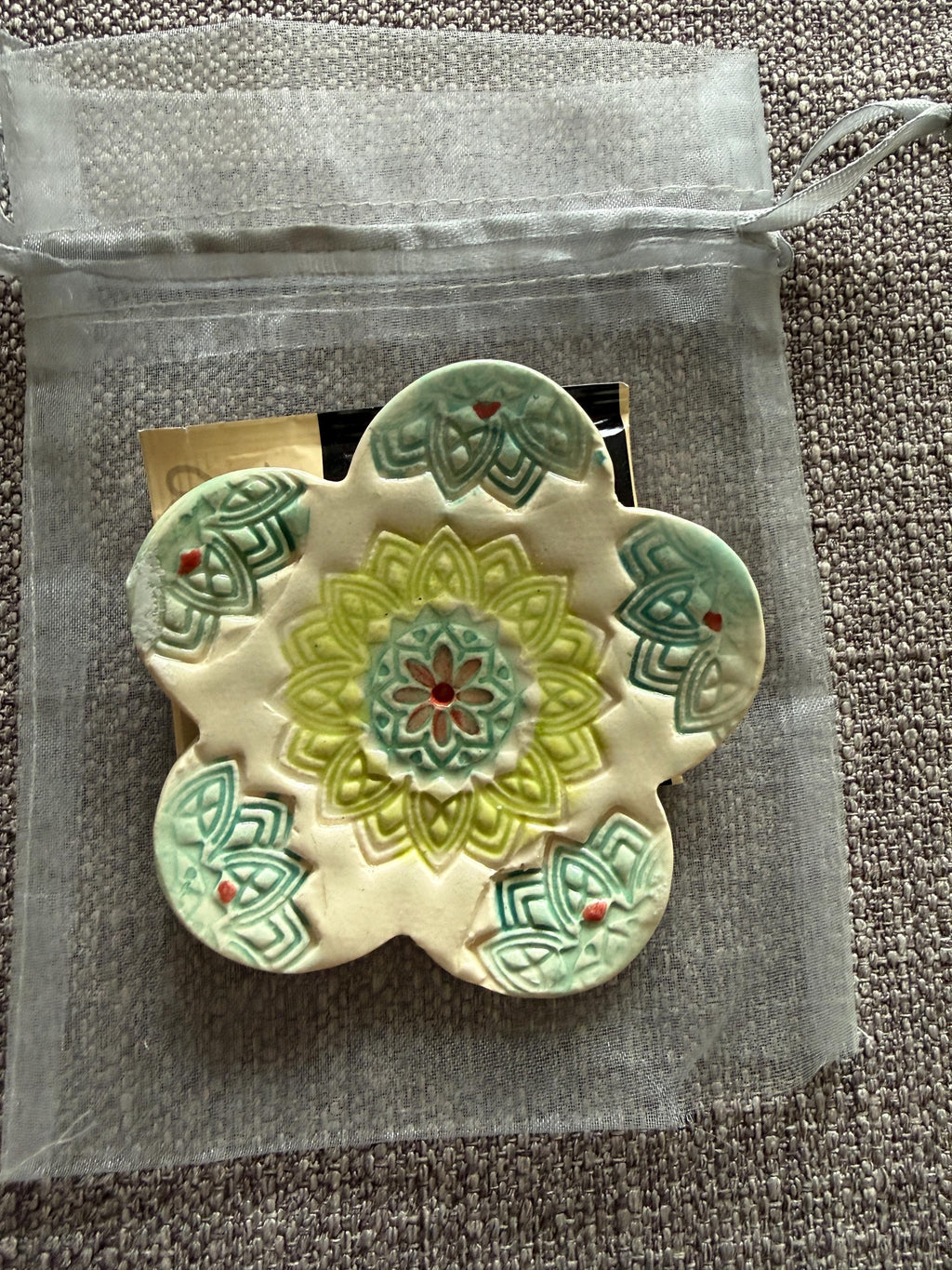 Hand Painted Ceramic Tea Bag Holder - Flower Design, USA Made, shipped from Colorado.