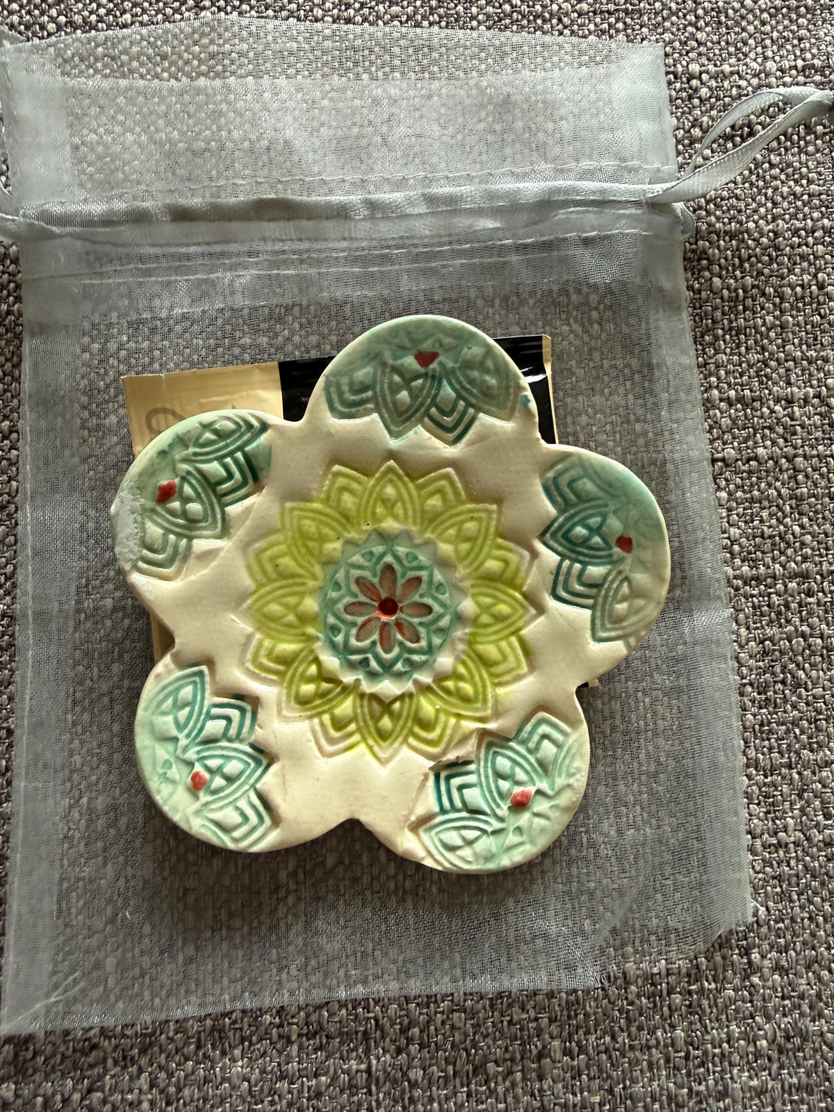 Hand Painted Ceramic Tea Bag Holder - Flower Design, USA Made, shipped from Colorado.