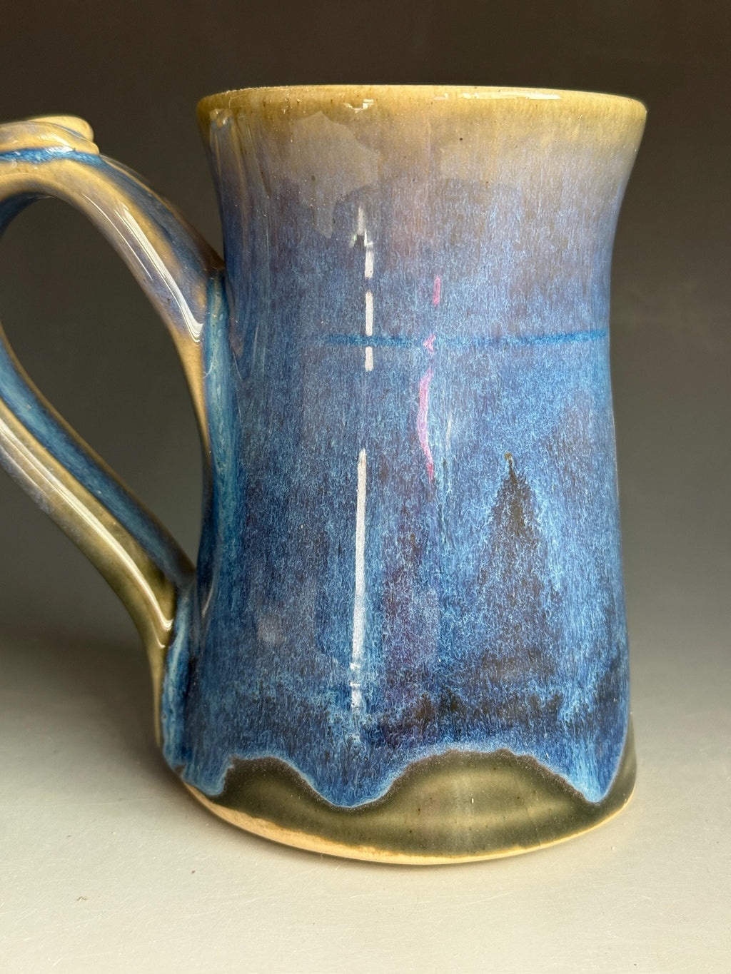 Handmade Teal Pottery Mug: 14 oz Ceramic Coffee Cup with Thumb Rest. USA made.