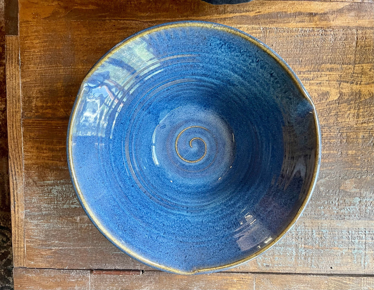 Handmade Blue Pottery Bowl: Large Ceramic Salad Bowl, 13-Inch. Table center piece.