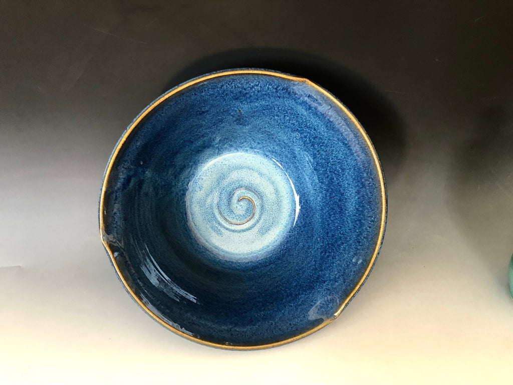 Pottery Large Blue Bowl, 11.5 wide x 4 inch bowl. Blue pottery Salad Bowl. Ceramic Fruit Bowl. Table center Piece.