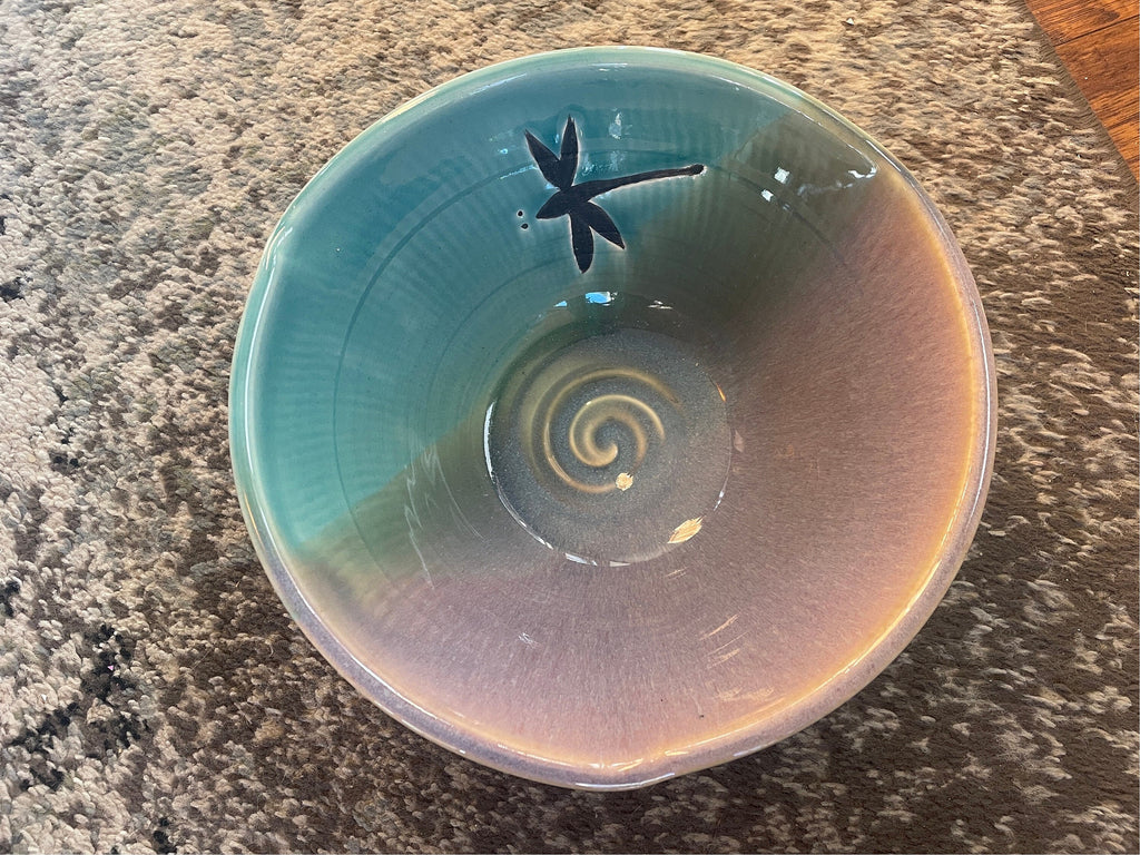 Handmade Pottery Bowl. Dragonfly Pottery Salad Bowl 9.5   x  3.5 inches. Fast shipping gift for Mom.  Wedding gift.