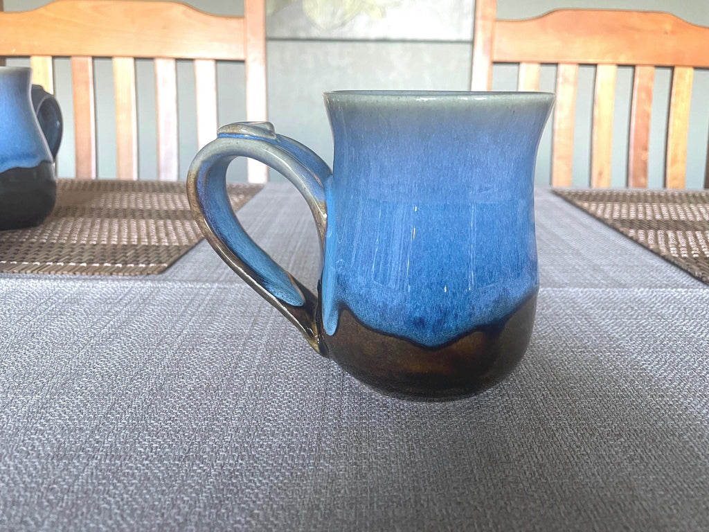 Handmade Ceramic Blue Coffee Mug: Pottery Cup with Thumb Rest (10-12 oz)Colorado Artist. Wheel thrown mug.