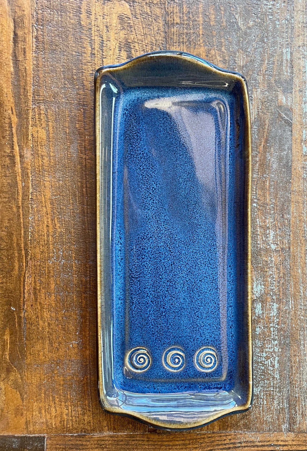 Handmade Blue Pottery Tray: Rectangular Ceramic Appetizer Platter. Charcuterie gift.