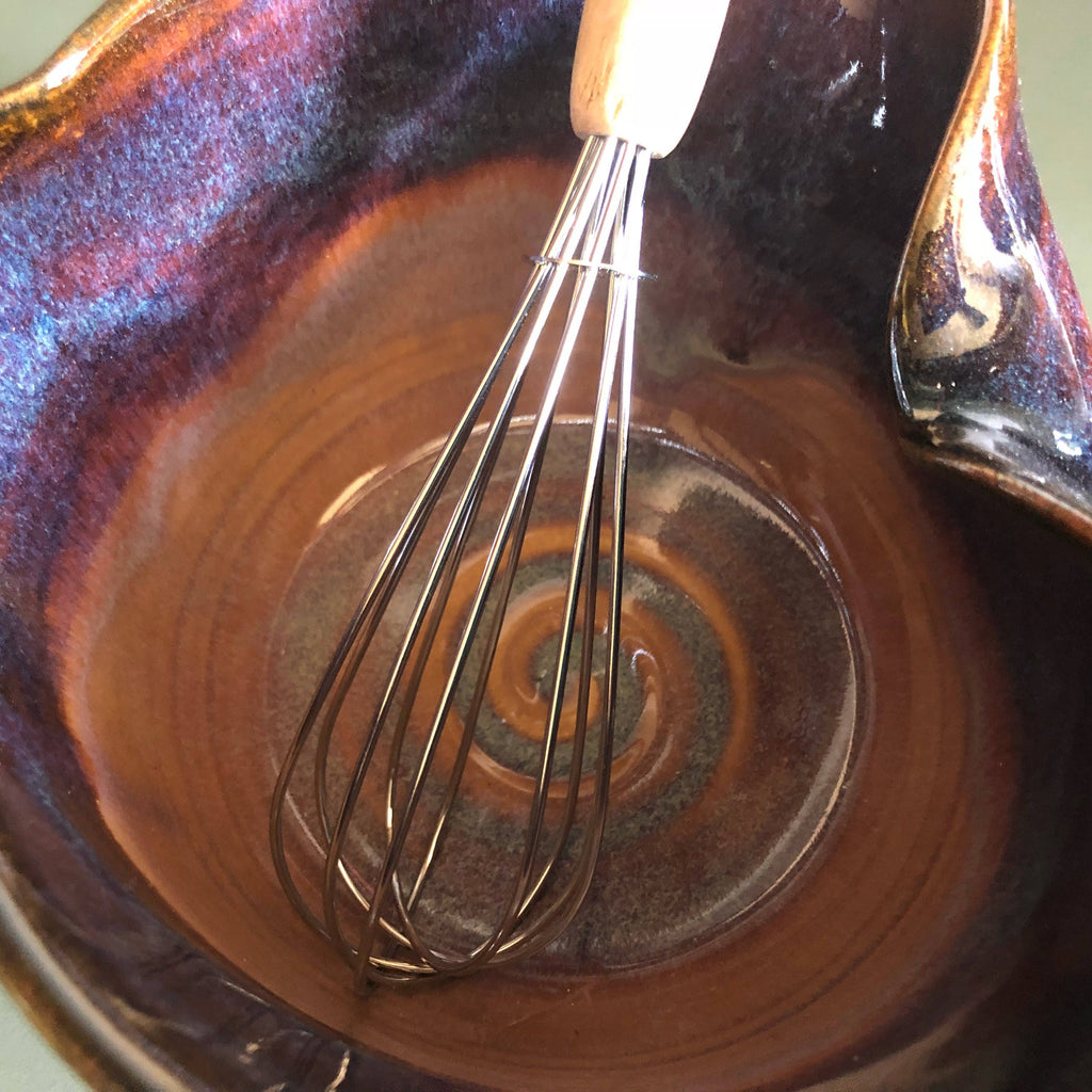 Pottery batter bowl. Southwest Mixing Bowl, Ergonomic Bowl, Ceramic Bowl with Whisk. Fast shipping. Omelette bowl. Wedding gift.