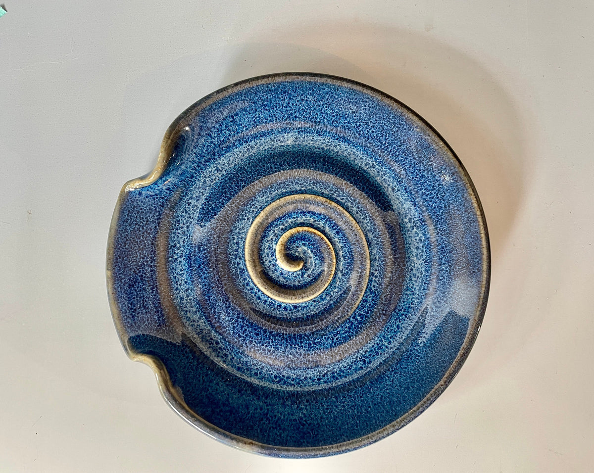 Ceramic spoon rest. Blue stove top pottery dish. Gifts under 30.dish for utensils. Kitchen decor.