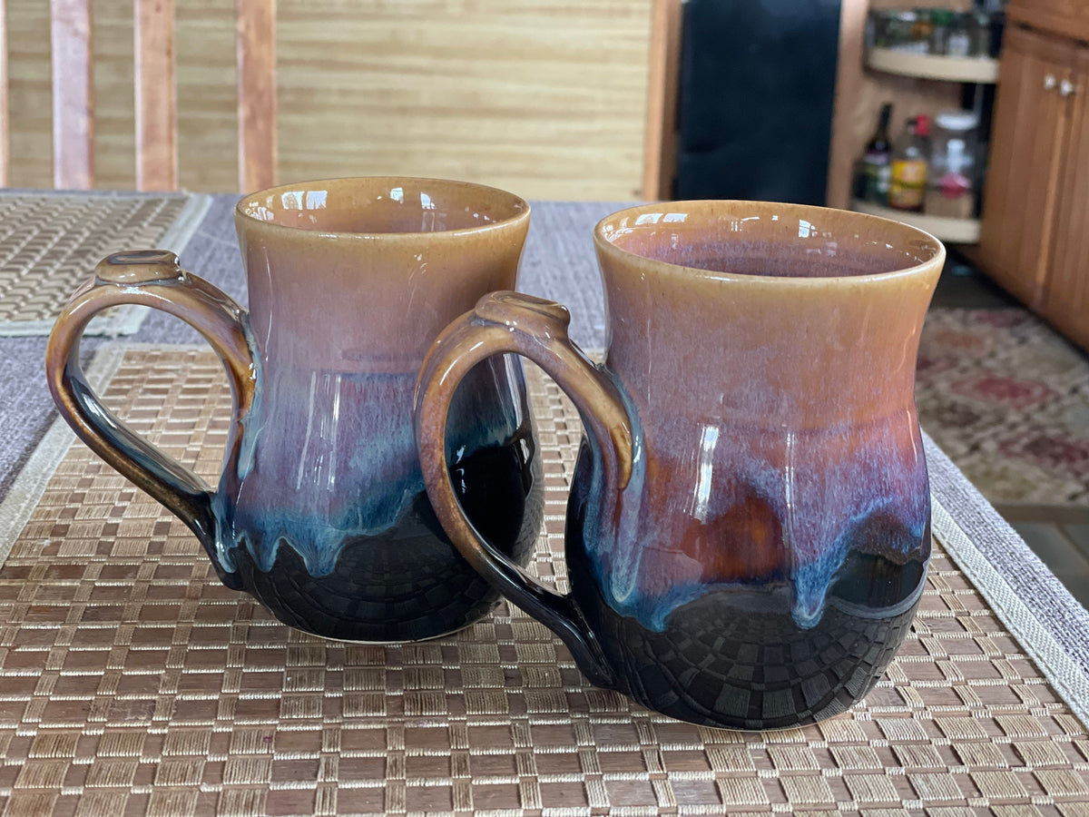 Handmade pottery mugs. Set of matching cups with Thumb Rest. Southwest pottery mugs. Wedding gift. Gift for house warming. Ready to ship.