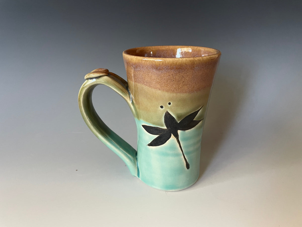 Pottery mug, Dragonfly coffee cup. Turquoise Handmade Pottery Tea Cup. Made in the USA