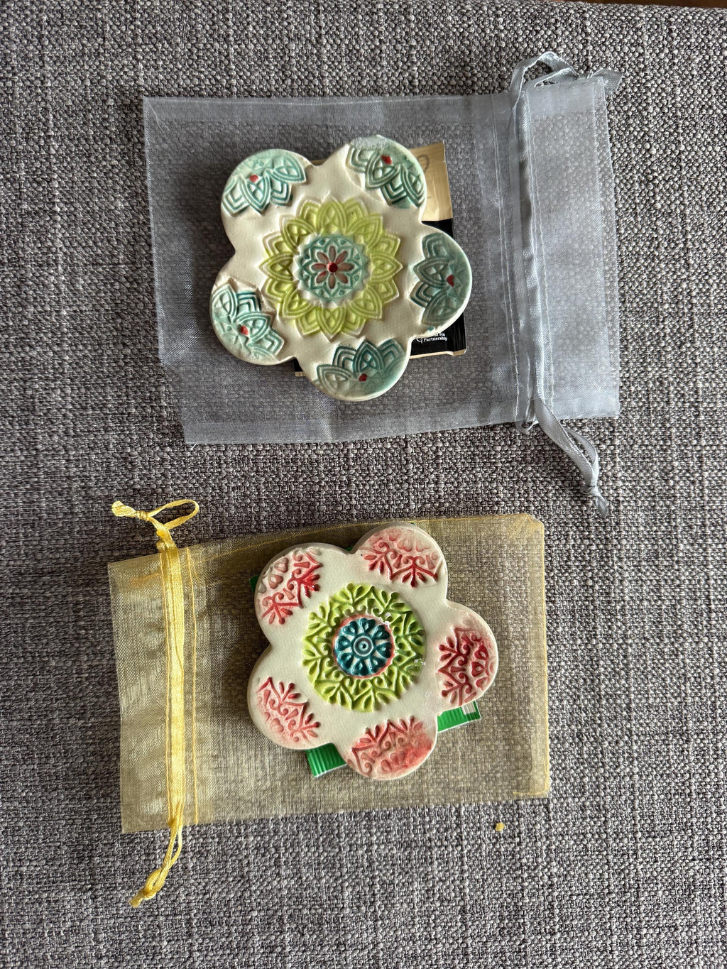 Hand Painted Ceramic Tea Bag Holder - Flower Design, USA Made, shipped from Colorado.