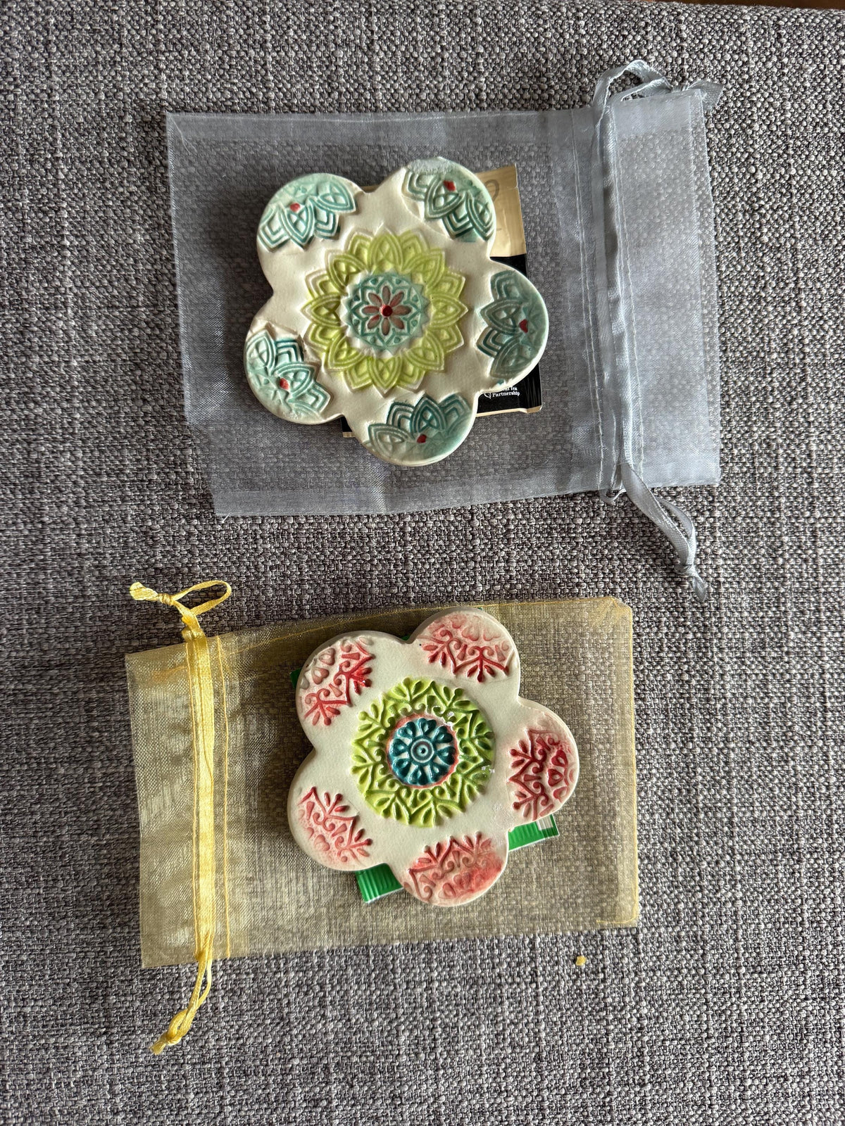 Hand Painted Ceramic Tea Bag Holder - Flower Design, USA Made, shipped from Colorado.